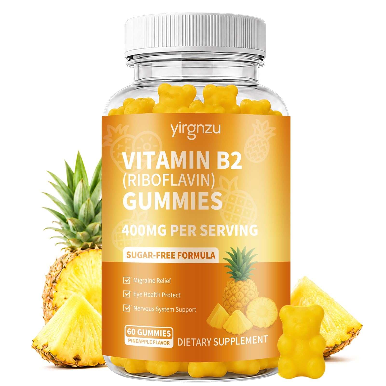 yirgnzu Vitamin B2 Gummies Riboflavin 400mg Supplement with Magnesium, Vegan, 60 Gummies
