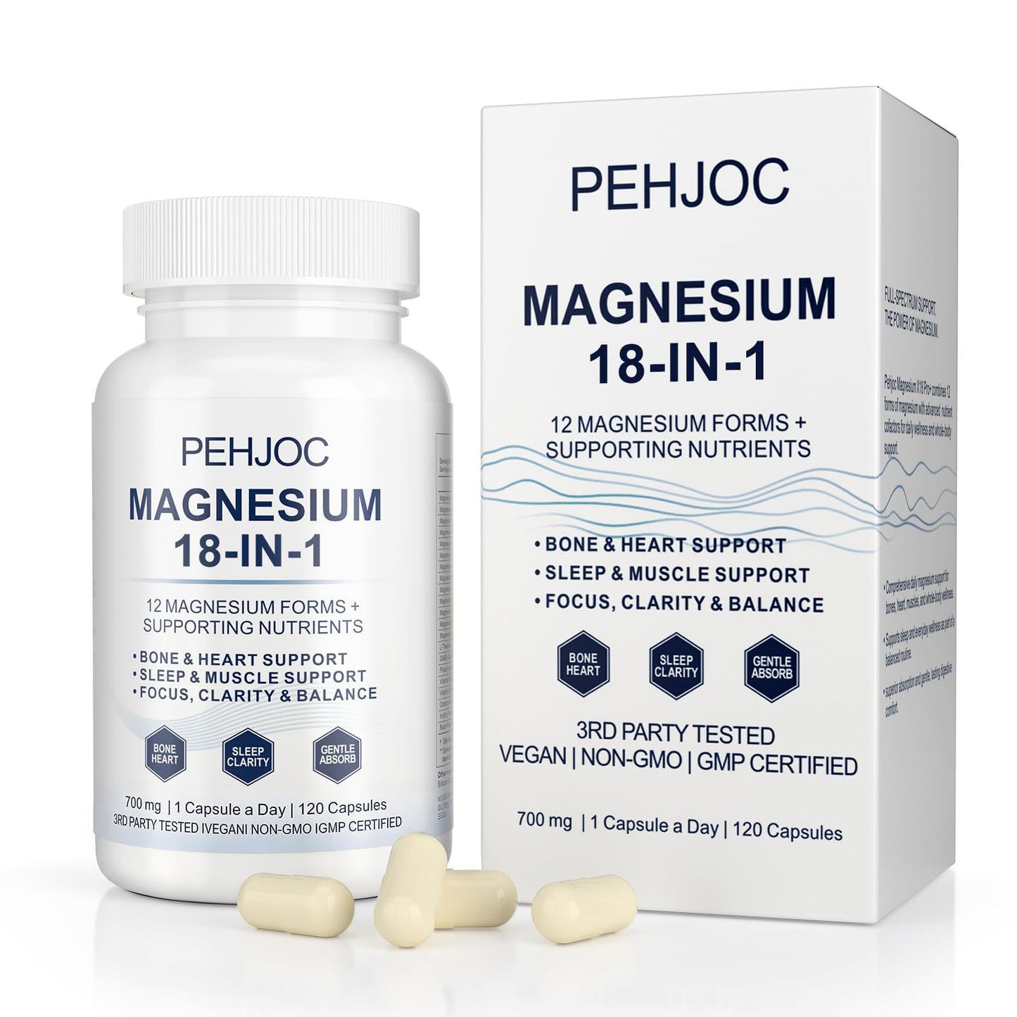 Pehjoc 18-in-1 Magnesium Complex Supplement Capsule 120 Count