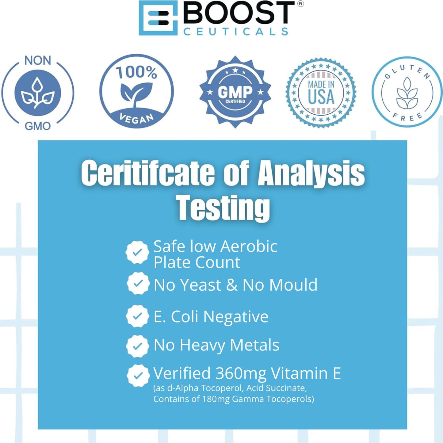 BoostCeuticals Gamma E 90mg Mixed Tocopherols, 180 Capsules