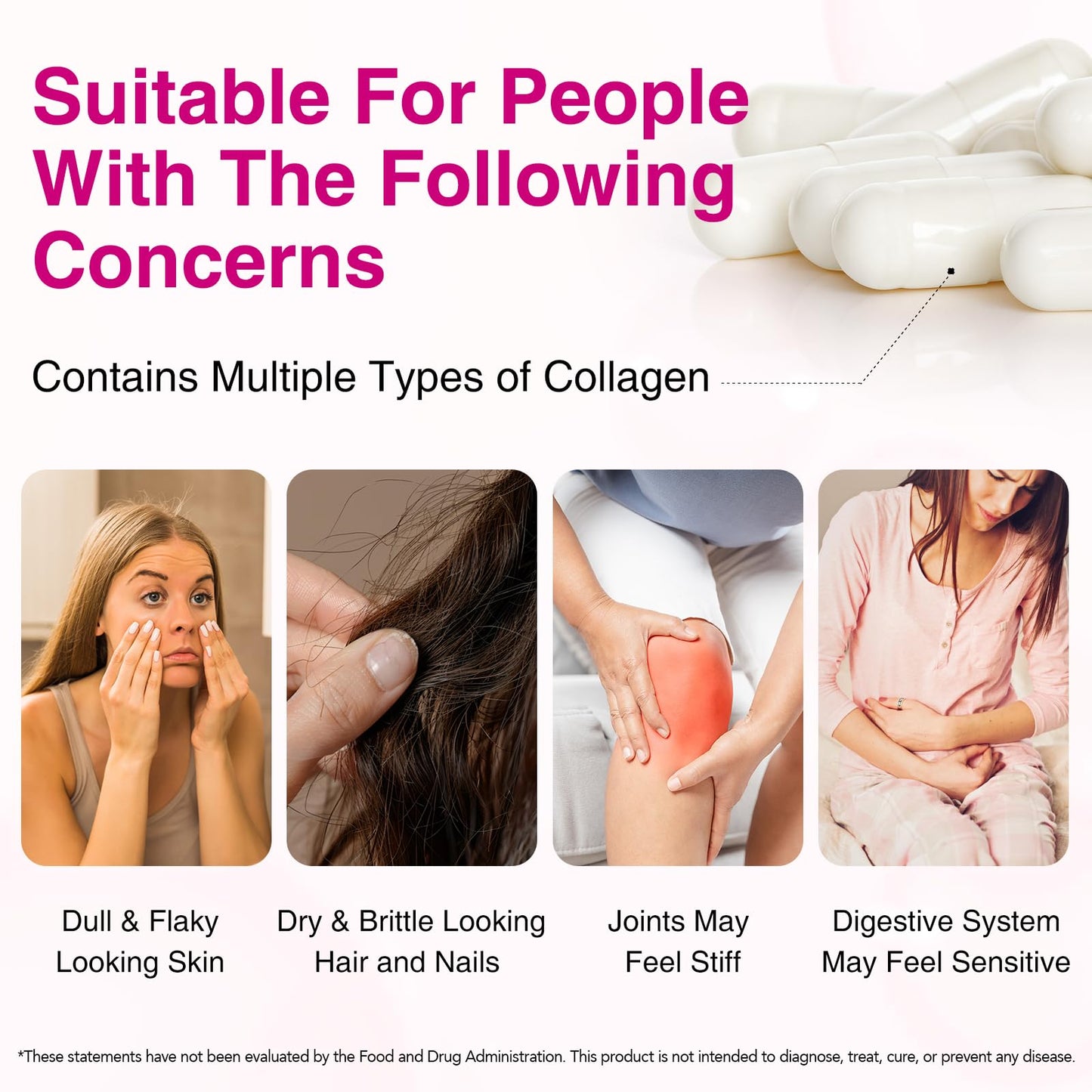Vceeoy Multi Collagen Peptides for Men & Women, Multi Collagen Supplements Capsule with Biotin, Vitamin C & Hyaluronic Acid, Type I, II, III, V, X, 240 Capsules