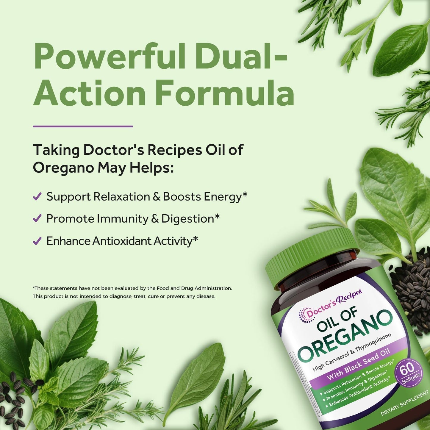 Doctor's Recipes Oil of Oregano with Black Seed Oil, 500 mg Oregano Oil Extract, 60 Softgels