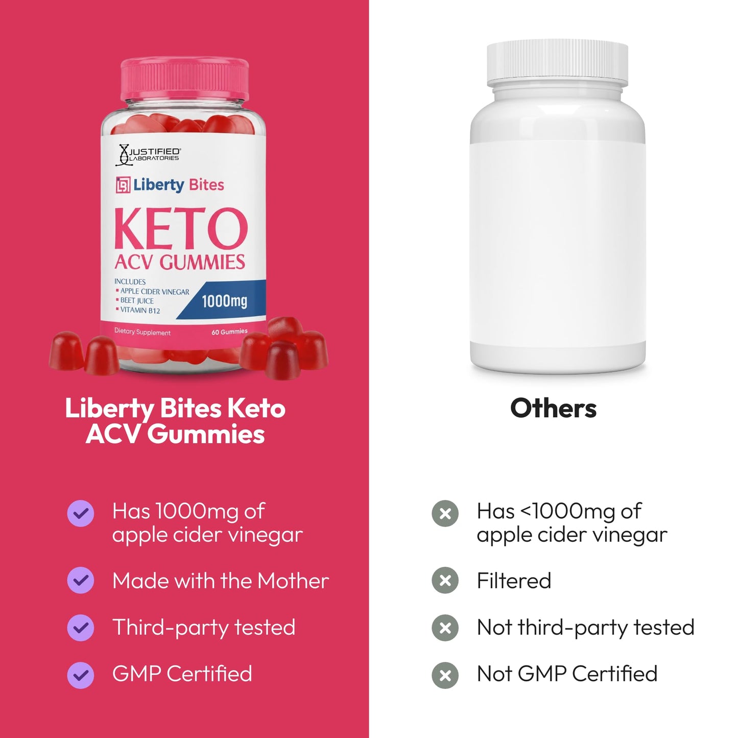 Justified Laboratories Liberty Bites Keto ACV Gummies 60 Count