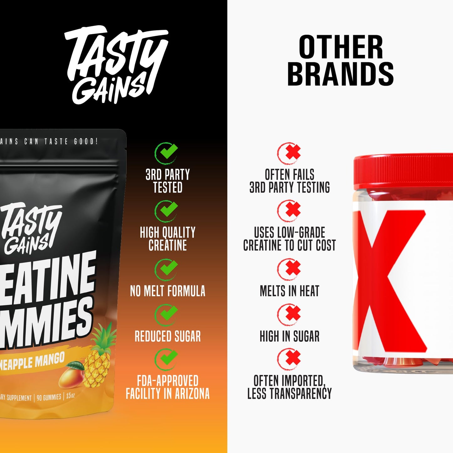 TASTY GAINS Creatine Monohydrate Gummies 90 Count