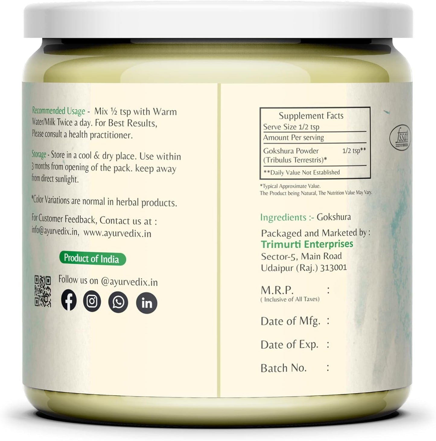 ayurvedix Gokhshura Gokhru Powder 14.1 oz