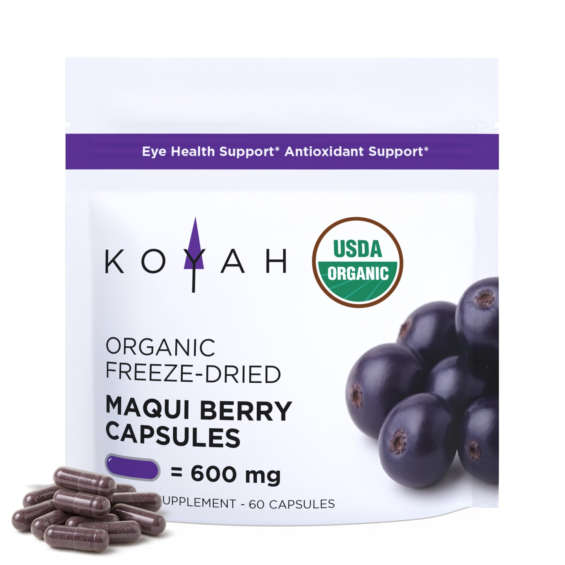 KOYAH Organic Maqui Berry Capsules, 600 mg per Capsule, 60 Capsules