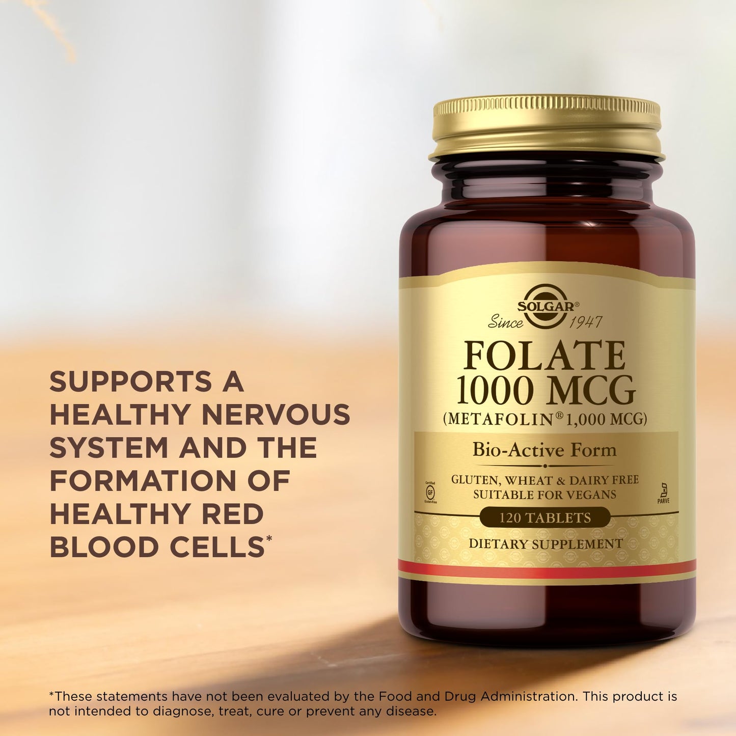 Solgar Folate 1000 mcg Bio-Active Metafolin Tablets, 120 Tablets