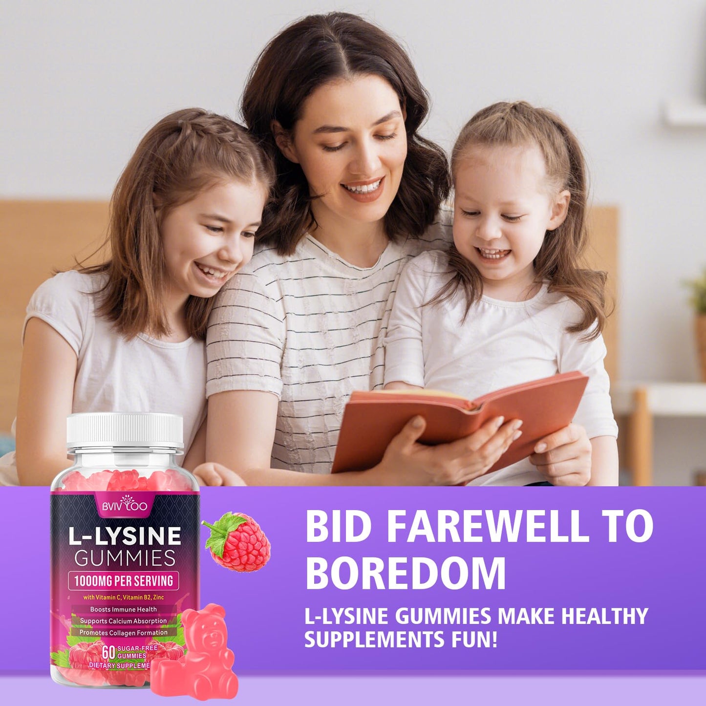 BVIVLOO L-Lysine 1000mg Gummies, 60 Gummies