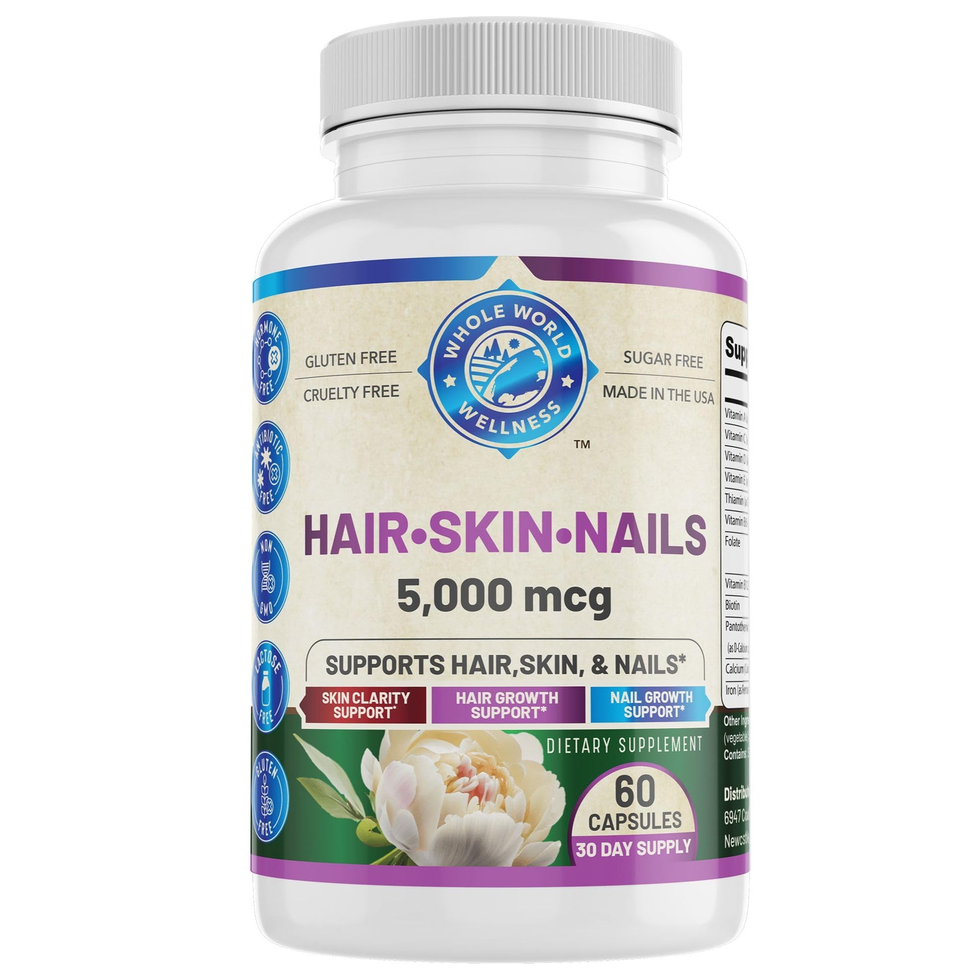 Whole World Wellness Healthy Hair Skin and Nails Biotin 5000mcg Capsule 60 Count