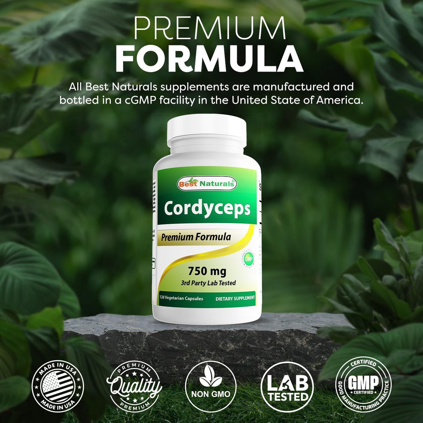 Best Naturals Cordyceps Sinensis Mycelium Mushroom Powder 750 mg Capsules 120 Count
