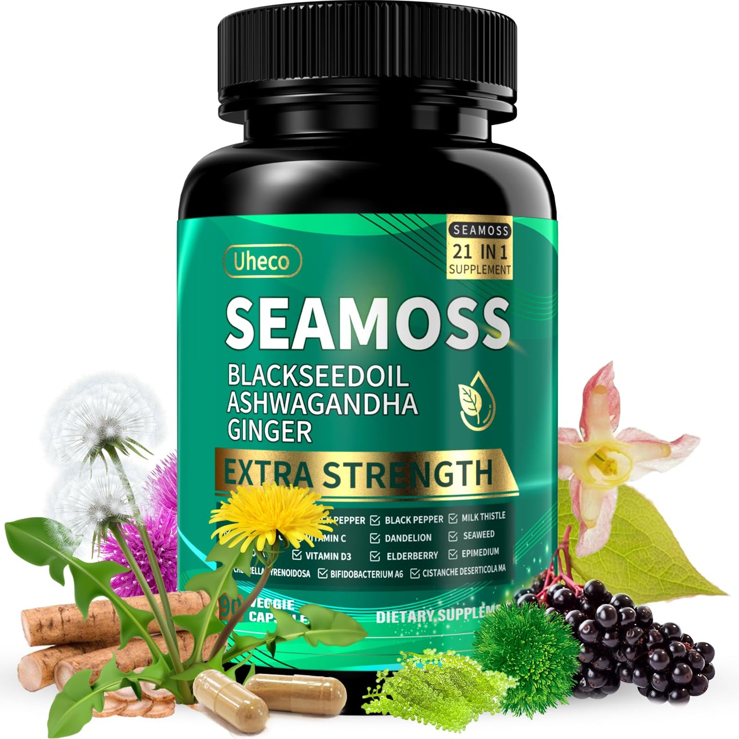 Uheco 21-in-1 Superfood Advanced Irish Sea Moss Capsules, 90 Count