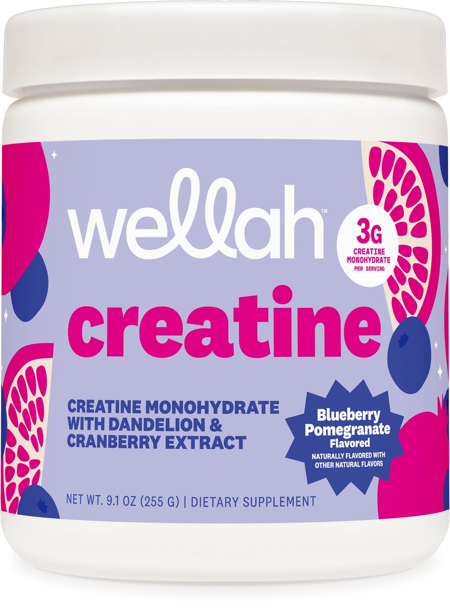 Wellah Creatine for Women - Creatine Monohydrate with Dandelion & Cranberry Extract Powder, 50 Servings