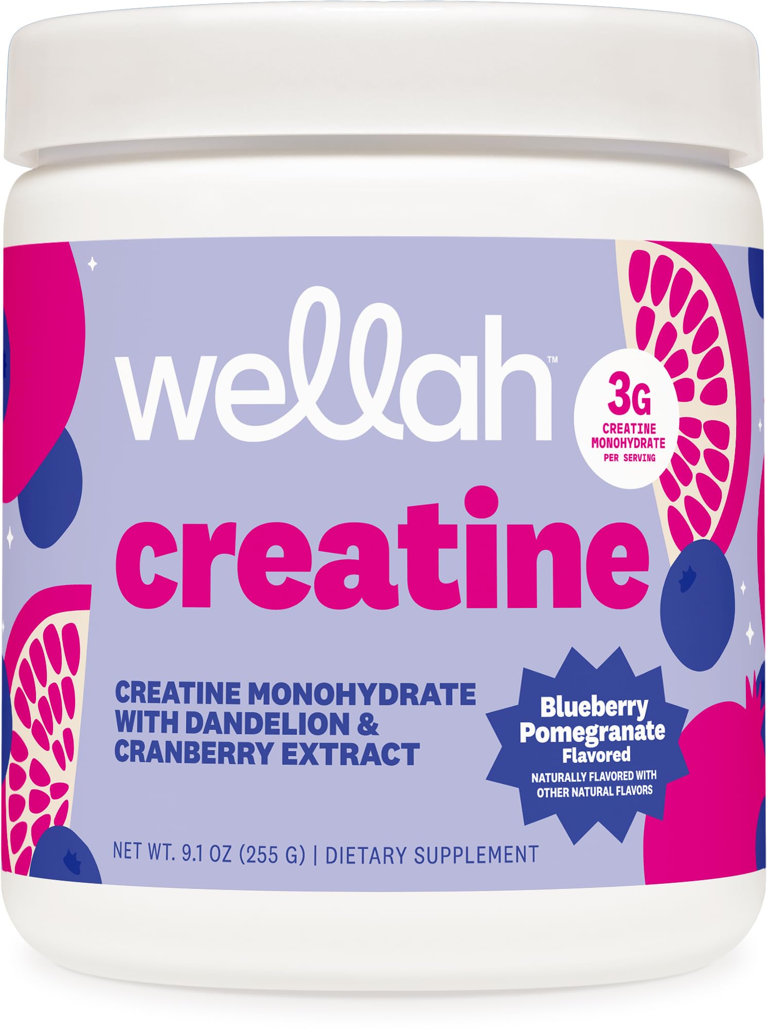 Wellah Creatine for Women (Blueberry Pomegranate) Powder 50 Servings