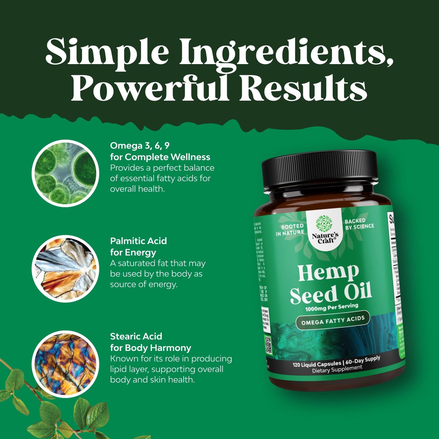 Natures Craft Hemp Seed Oil Capsules, 1000mg per Serving, Omega-3-6-9, 120 Capsules
