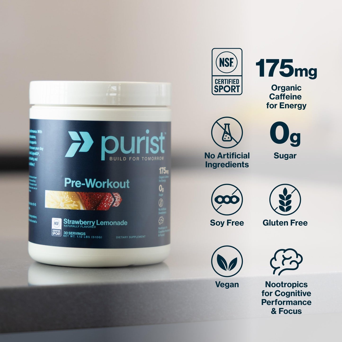 PURIST Pre-Workout Powder, 17 Servings