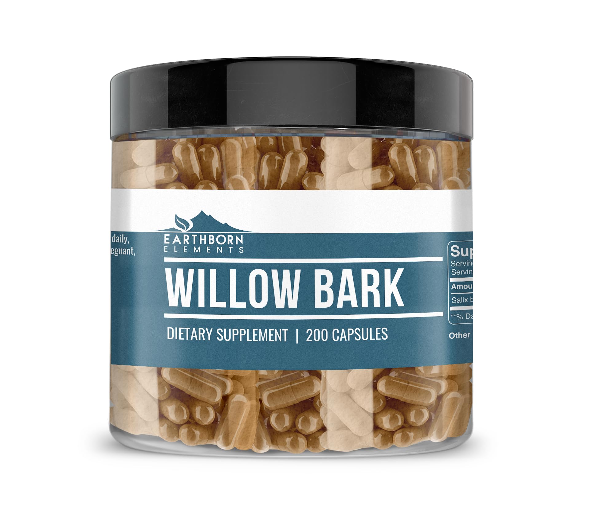 Earthborn Elements Willow Bark Extract Capsules, 200 Capsules