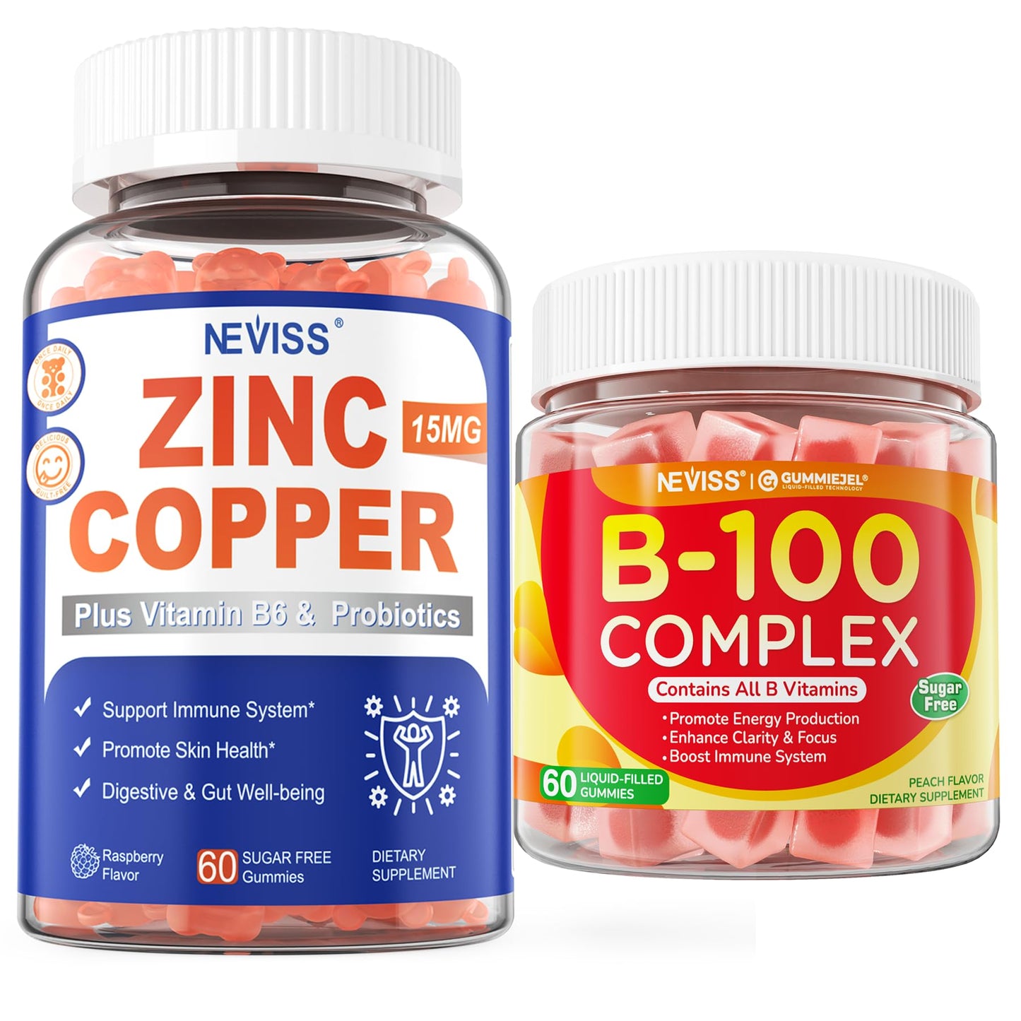 NEVISS Vitamin B Complex Gummies with Zinc, 120 Count