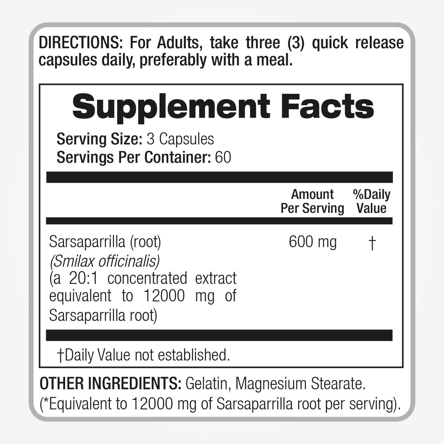 FITO MEDIC'S Sarsaparilla Root Capsules 180 Count