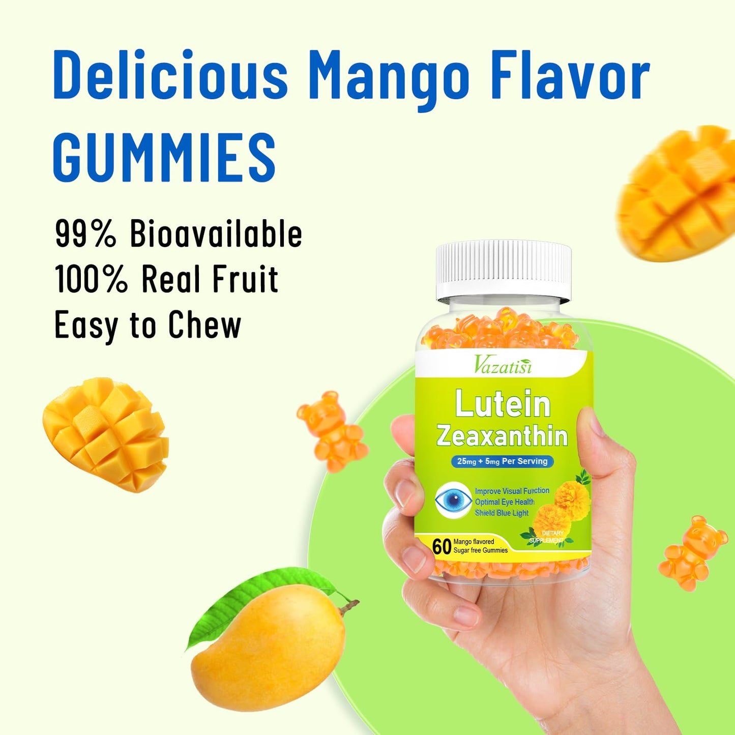 Vazatisi Eye Vitamins Lutein & Zeaxanthin Gummies Mango Flavored, 60 Count