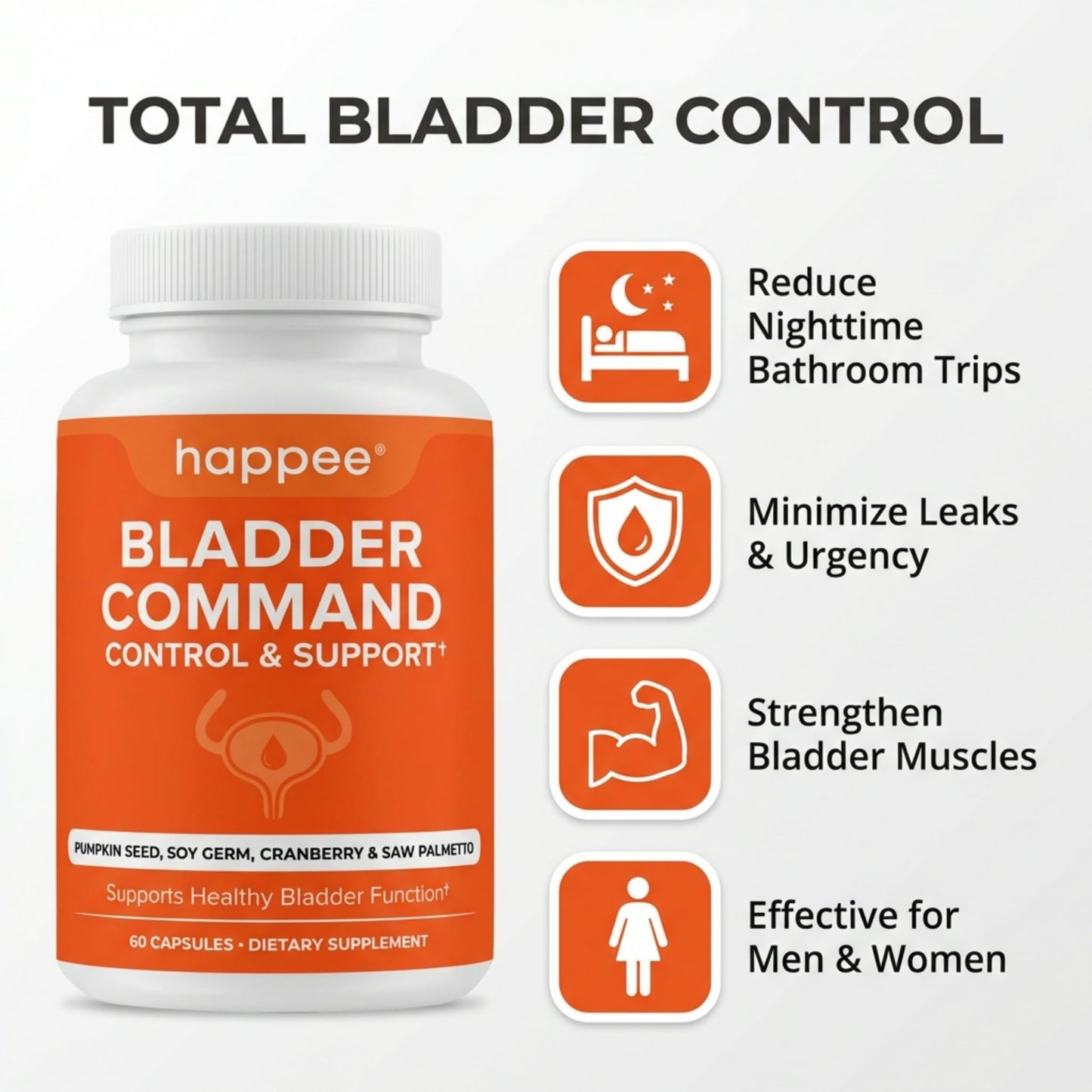 Happee Bladder Control Supplement for Women & Men Capsule, 60 Count