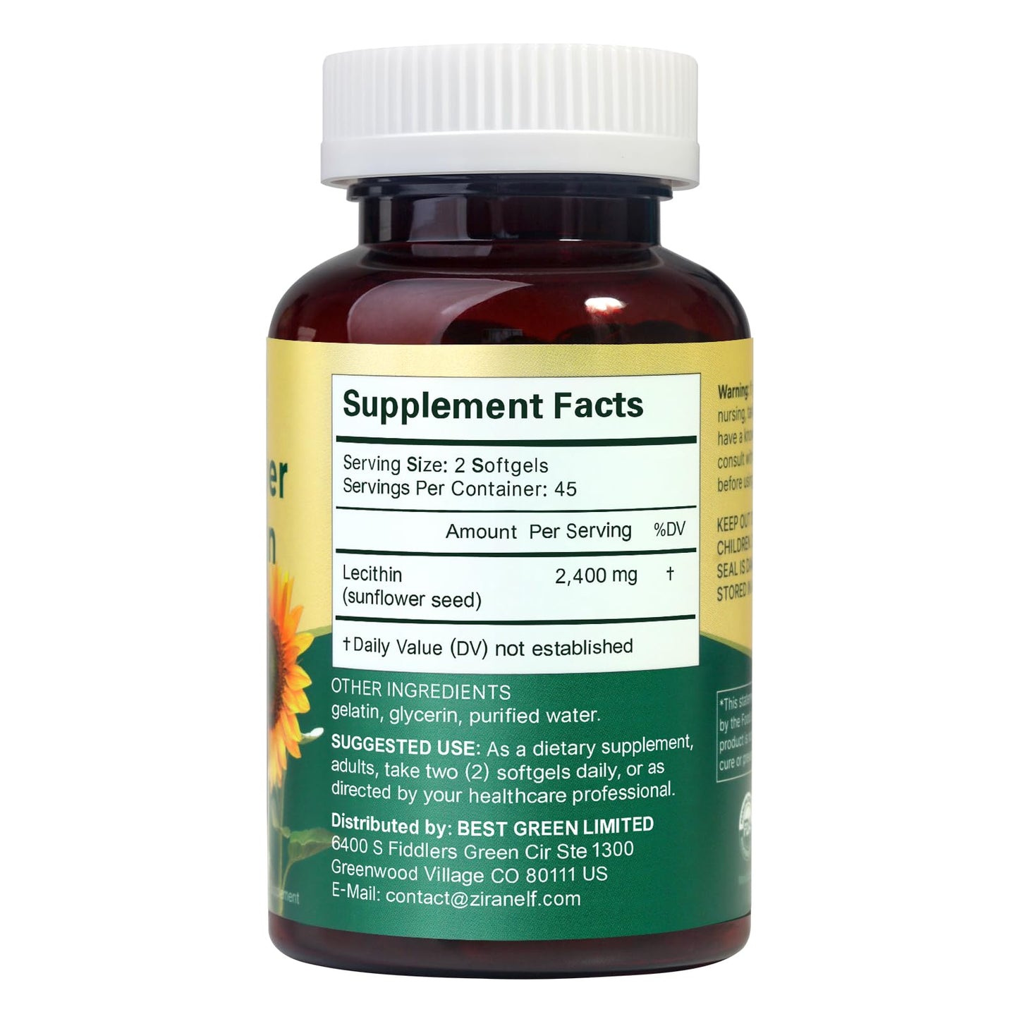 ZiranElf Sunflower Lecithin 2400mg Softgels, 180 Count