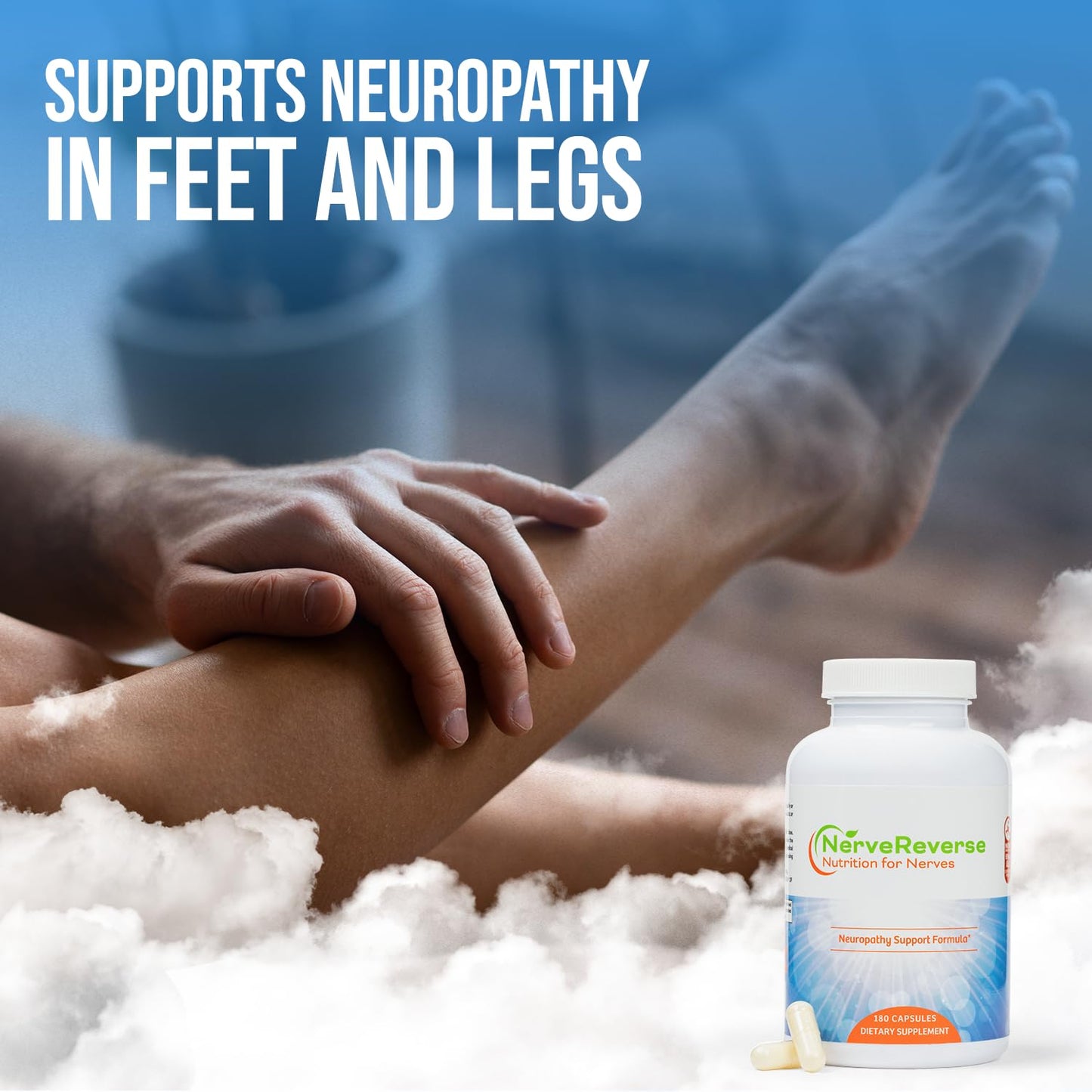 NERVEREVERSE NUTRITION FOR NERVES NerveReverse Neuropathy Support Formula - Alpha Lipoic Acid 600mg, Extra Strength Benfotiamine, B12, B9, B6, D3 - Nerve, Energy, and Metabolism Support - Vegan Capsules, 180 Count