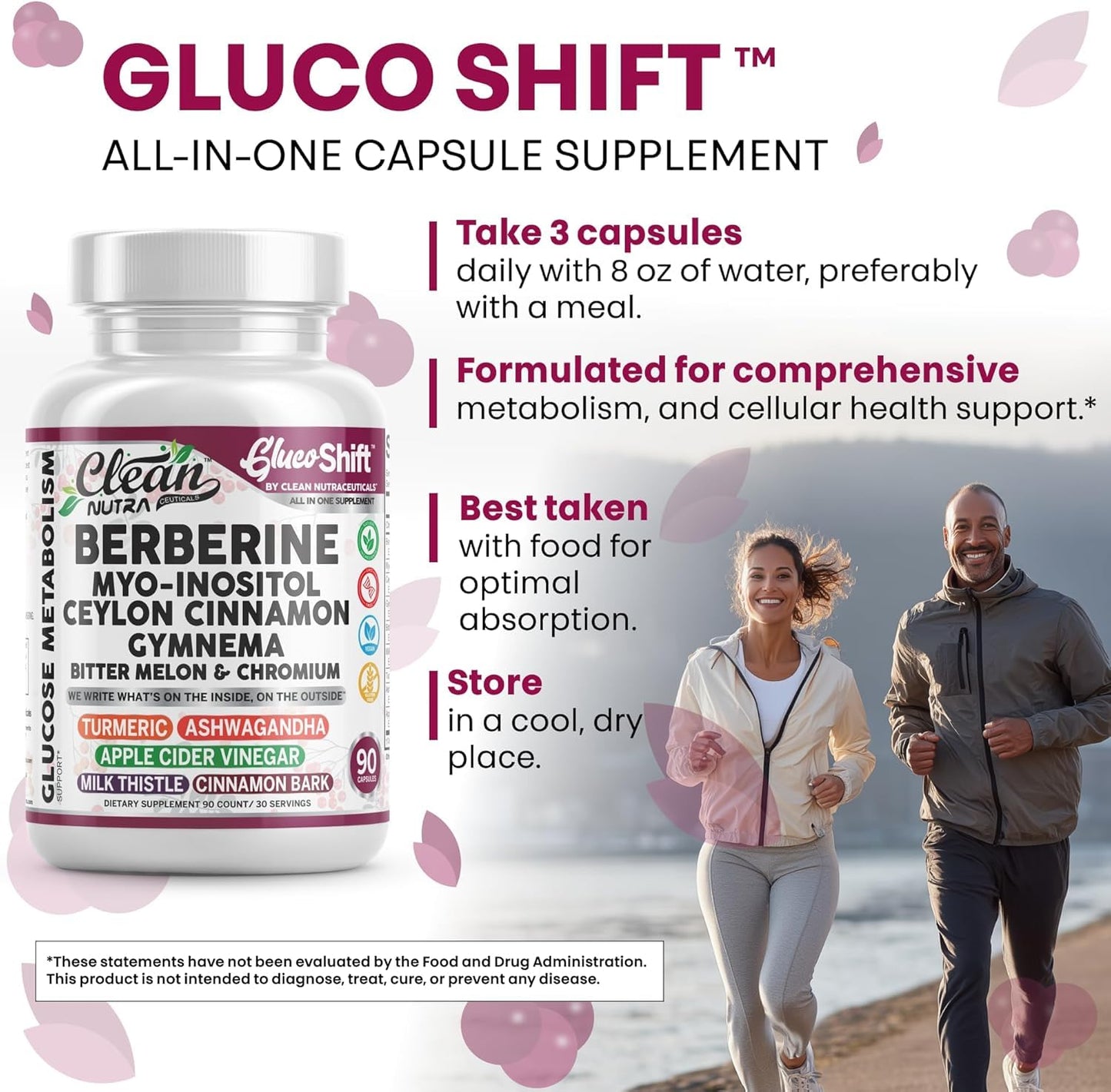 Clean Nutraceuticals Berberine Supplement with Myo-Inositol, Cinnamon, Gymnema, Bitter Melon & Chromium Complex, 90 Capsules