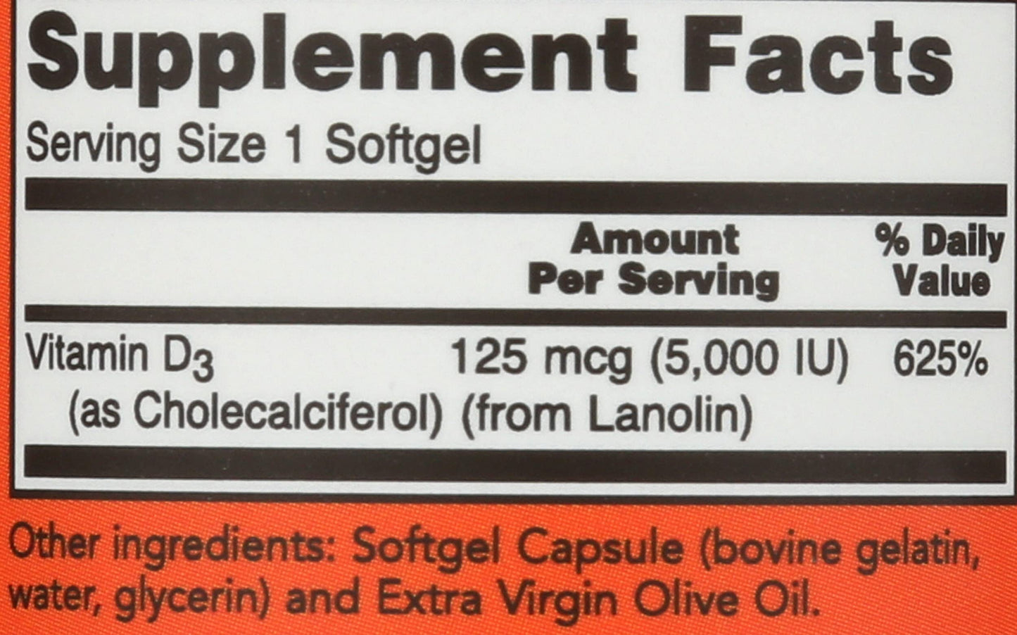 NOW Foods D3 5000 IU in Olive Oil Capsules 120