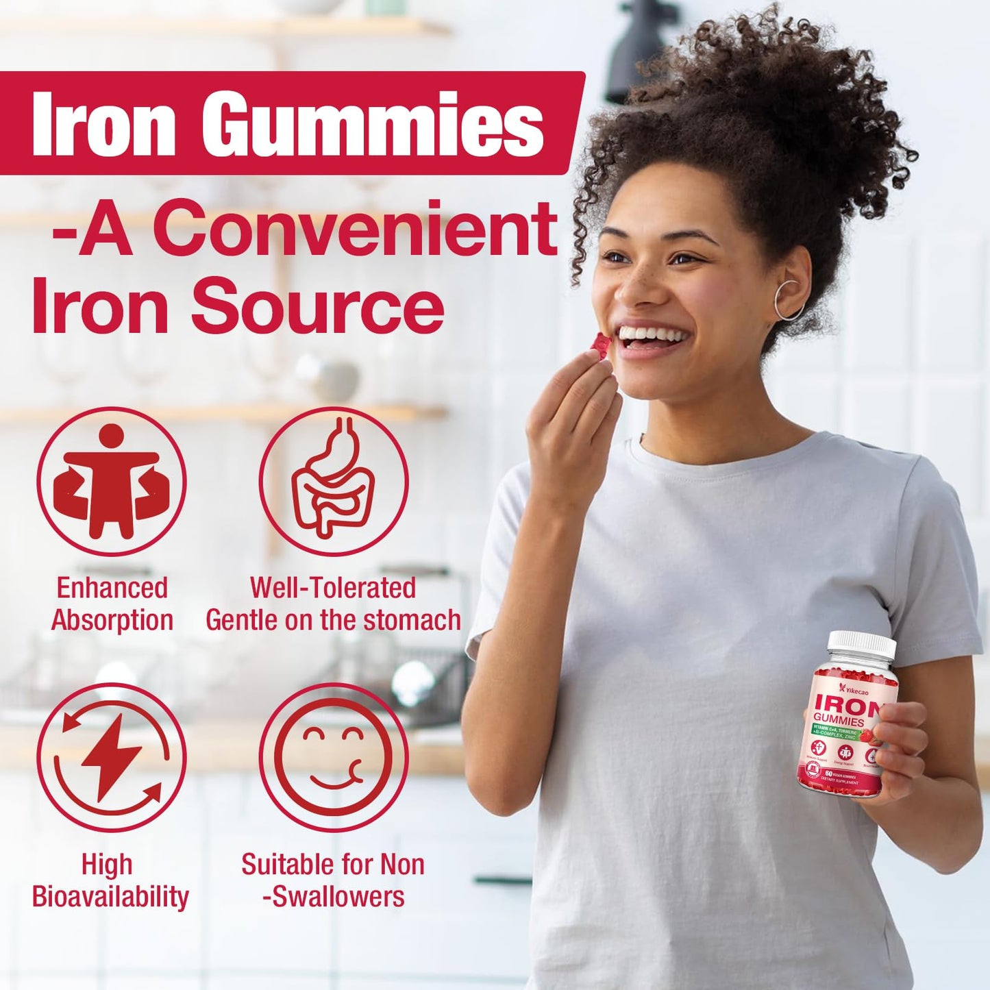 Yikecao Vegan Iron Gummies 60 Count