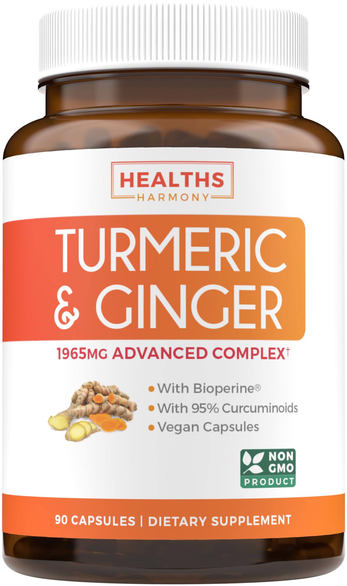 Healths Harmony Turmeric and Ginger Supplement Capsules 90 Count