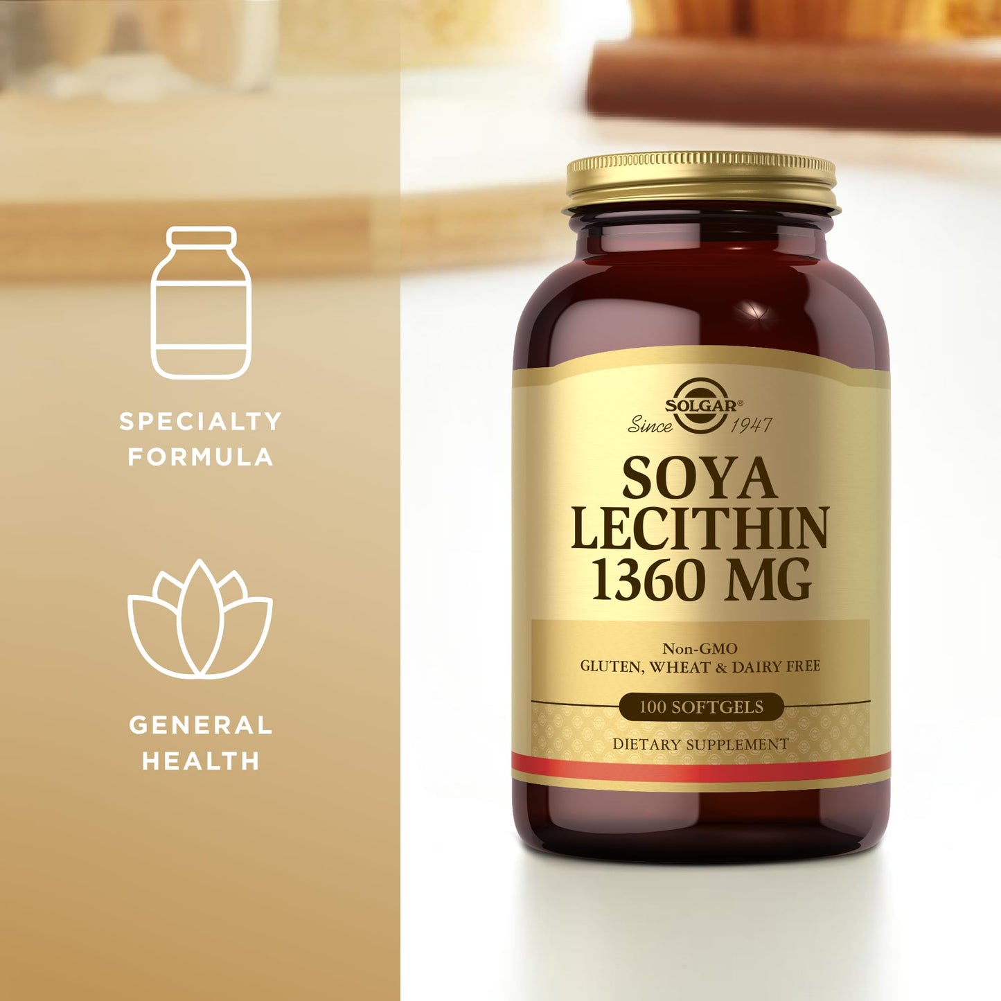 Solgar Soya Lecithin 1360 mg Softgels, 100 Count