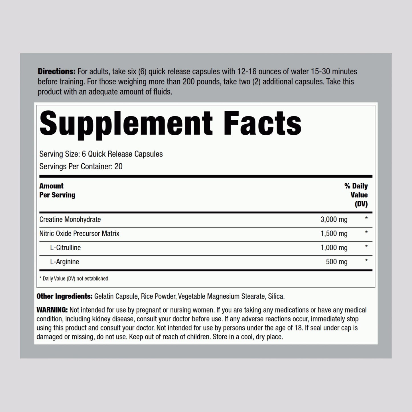 Fitness Labs Creatine Monohydrate Capsules 120 Count
