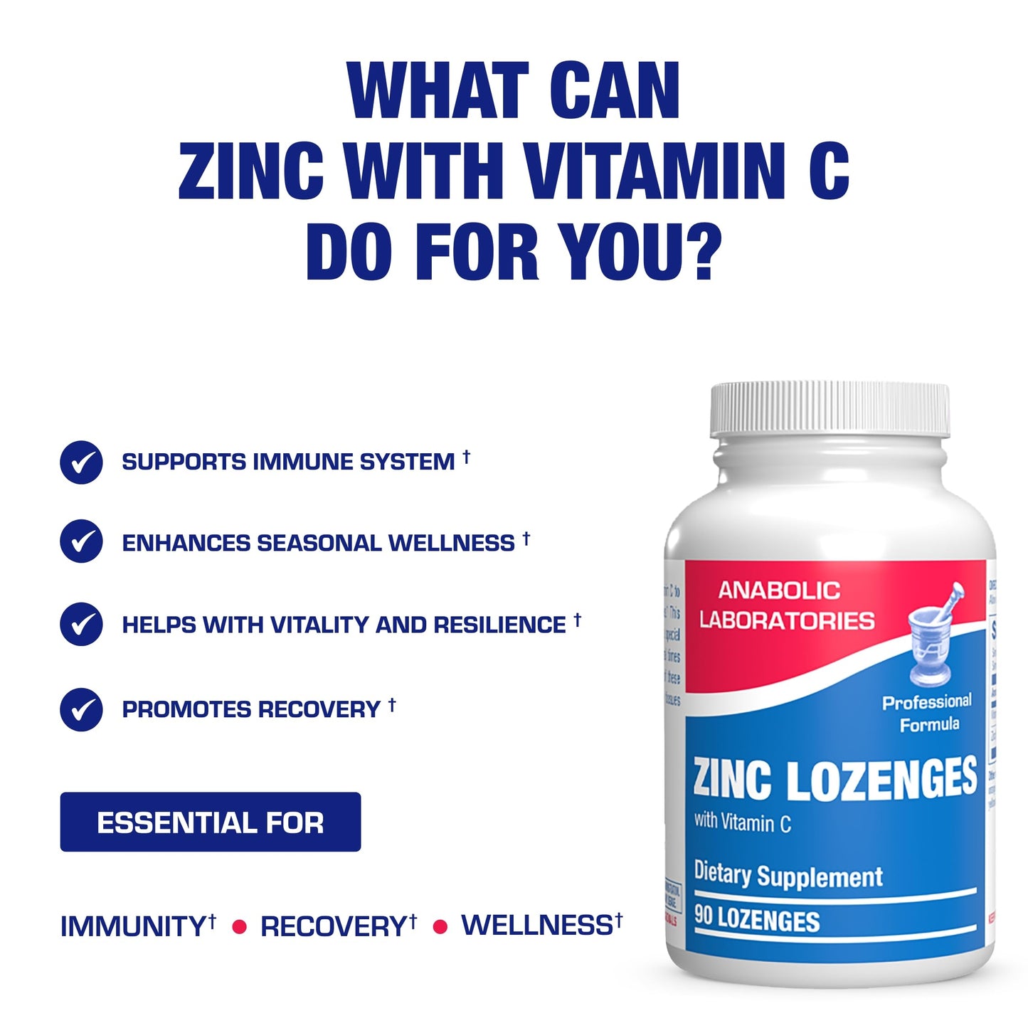 Anabolic Laboratories Zinc Lozenges with Vitamin C for Immune Support, 90 Count