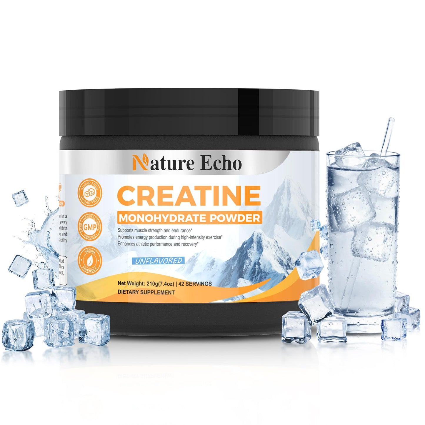 Nature Echo Creatine Monohydrate Powder, Unflavored, 42 Servings