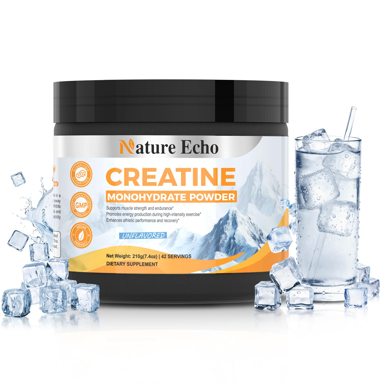 Nature Echo Creatine Monohydrate Powder, Unflavored, 42 Servings