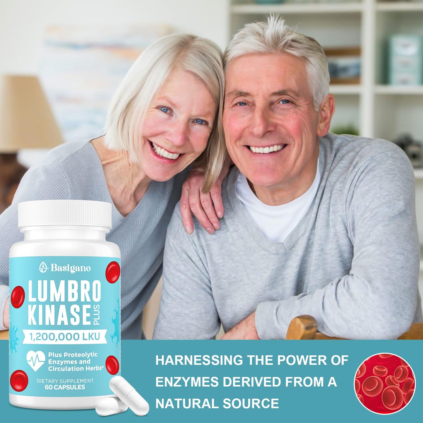 Basigano Lumbrokinase Supplement 1.2 Million LKU - 120mg Capsule, 60 Count