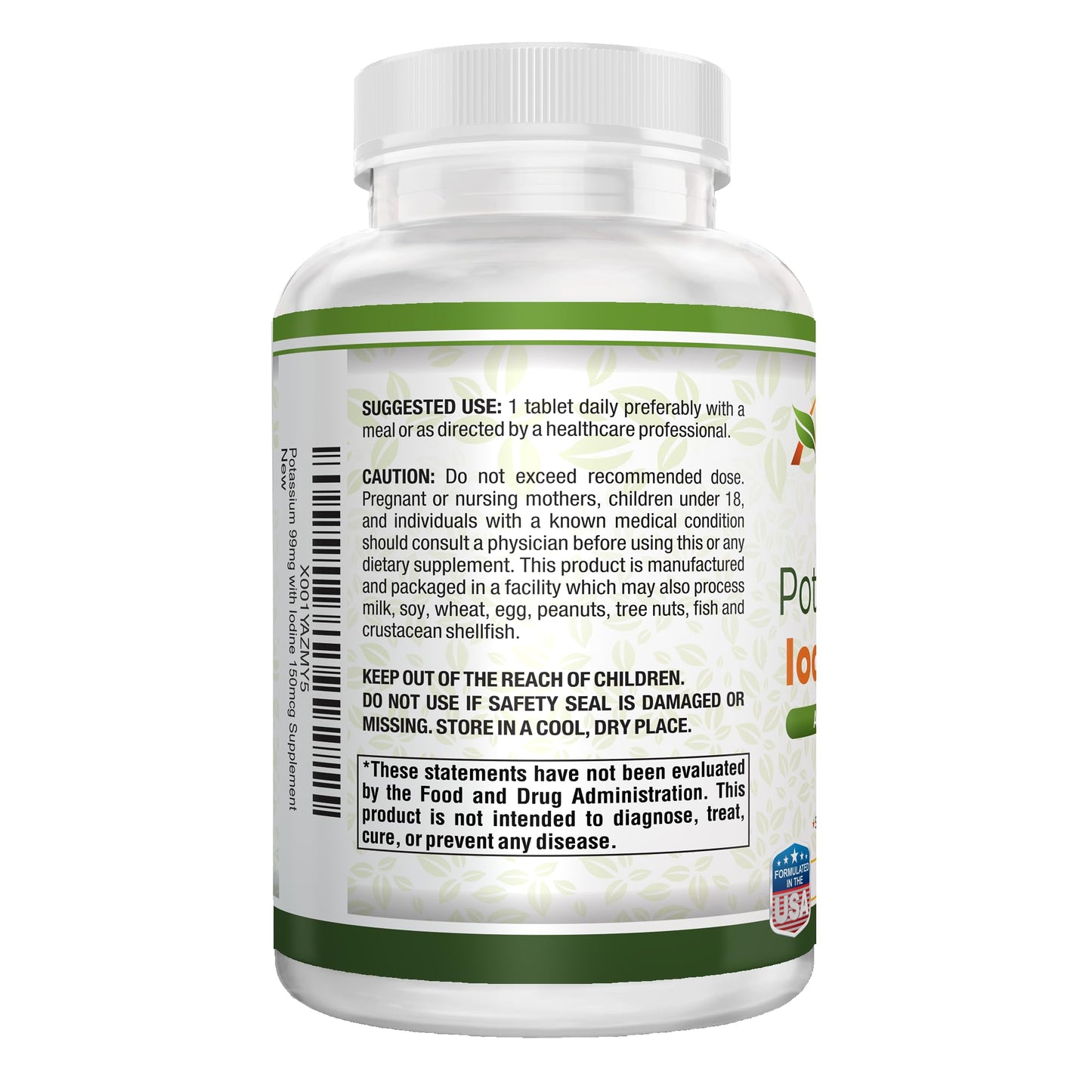 Athena Natural Wellness Potassium 99mg with Iodine 150mcg Supplement Coated Tablets 100 Count