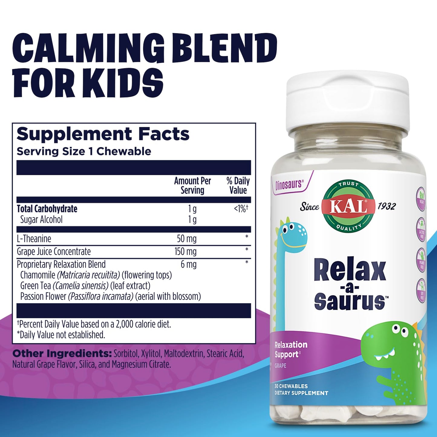 KAL Relax-a-Saurus Chewables, 30 Count