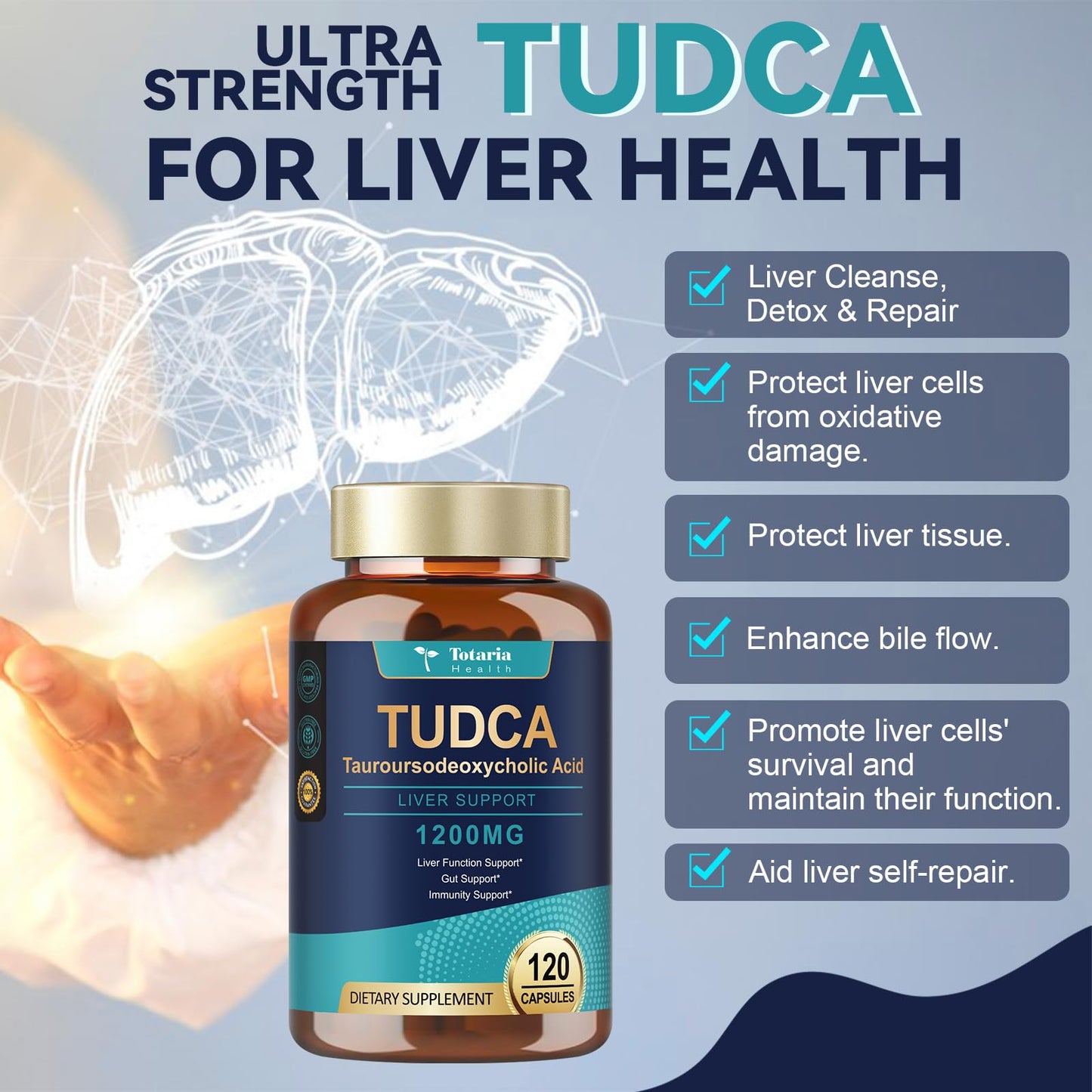 Totaria TUDCA Bile Salts 1200mg (Tauroursodeoxycholic Acid) Capsules 240