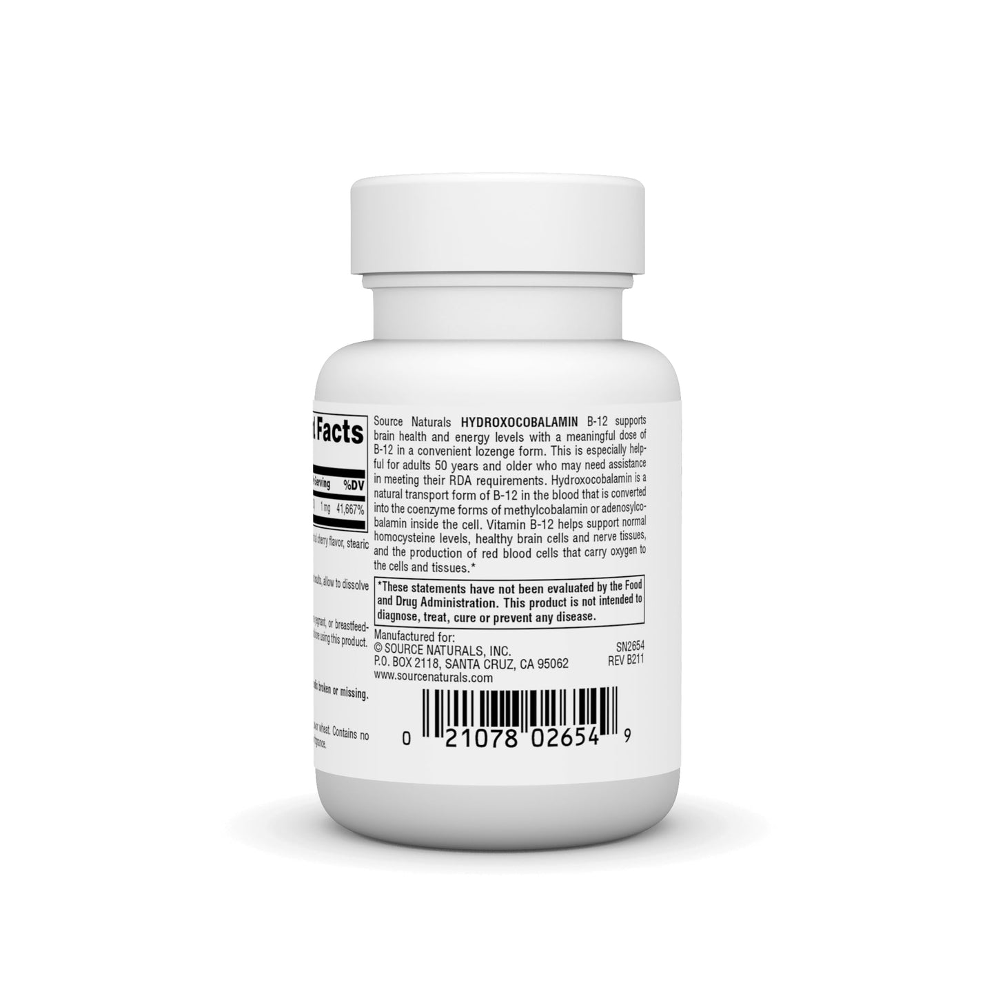Source Naturals HydroxoCobalamin Vitamin B-12 1 mg Lozenges, 60 Count