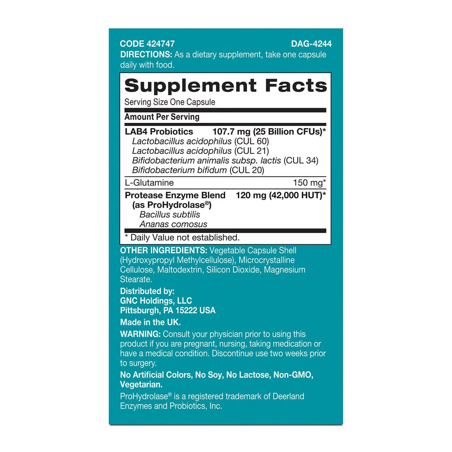 GNC Probiotic 25 Billion CFUs with Enzymes, 30 Capsules