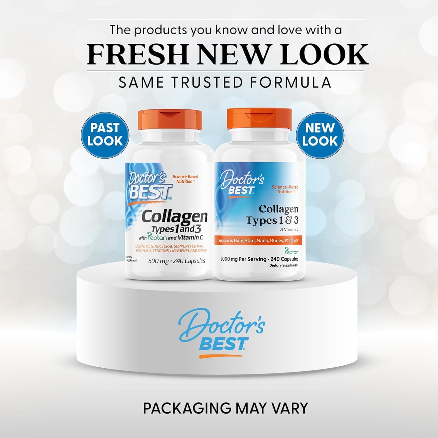 Doctor's Best Collagen Peptides Types 1 & 3 Collagen Supplement for Hair, Skin, Nails & Joint Health, 240 Capsules