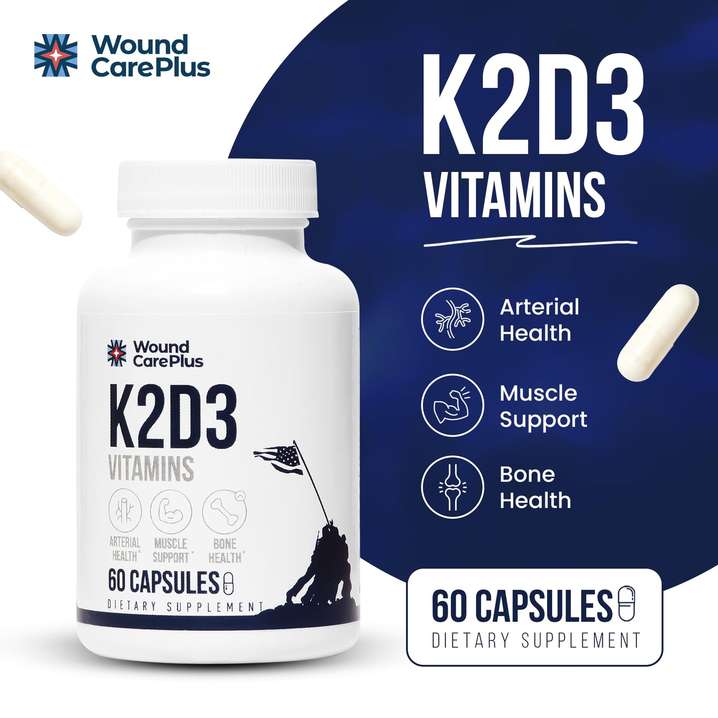 Wound Care Plus Vitamin K2 + D3 Supplement 60 Capsules