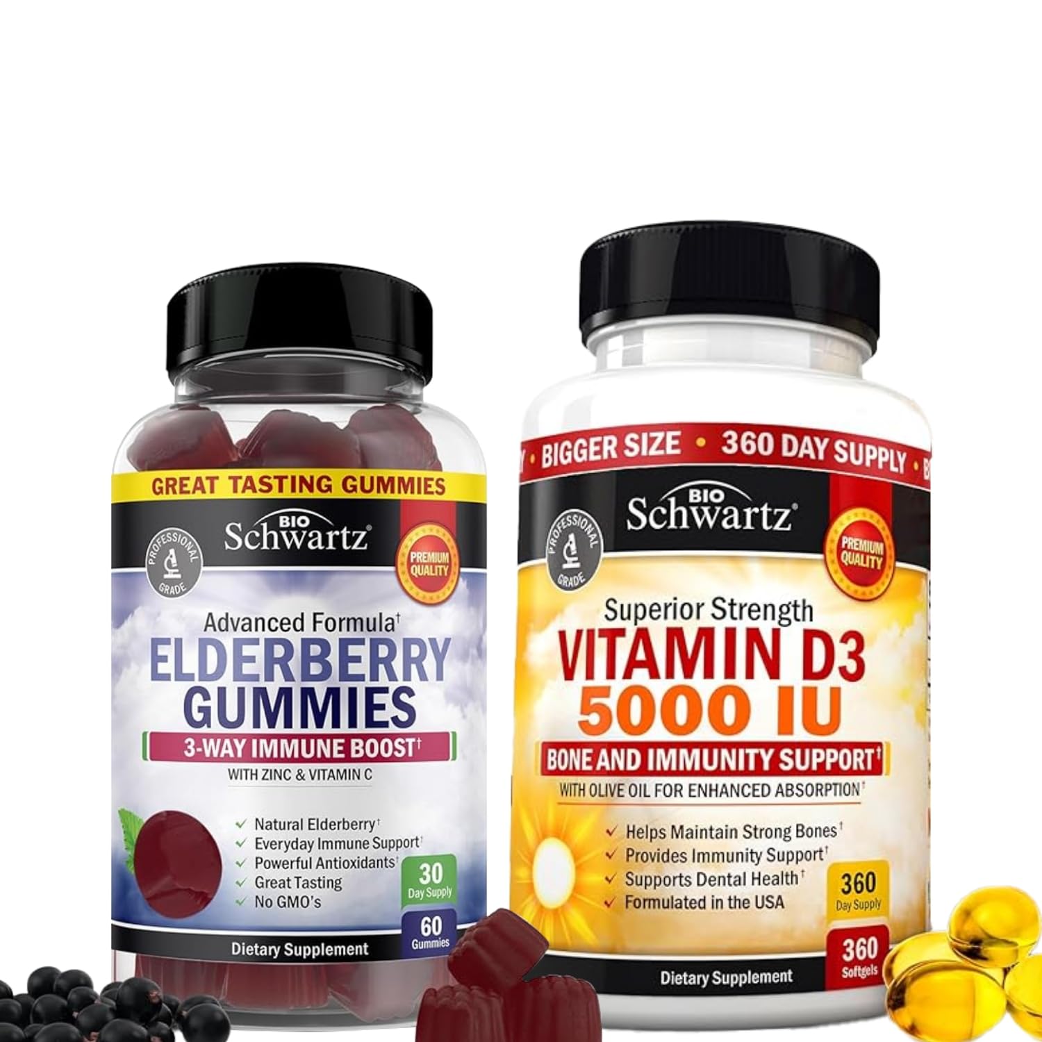 BioSchwartz Elderberry Gummies with Zinc, Vitamin C, and Vitamin D3 5000 IU (125 mcg), 420 Gummies
