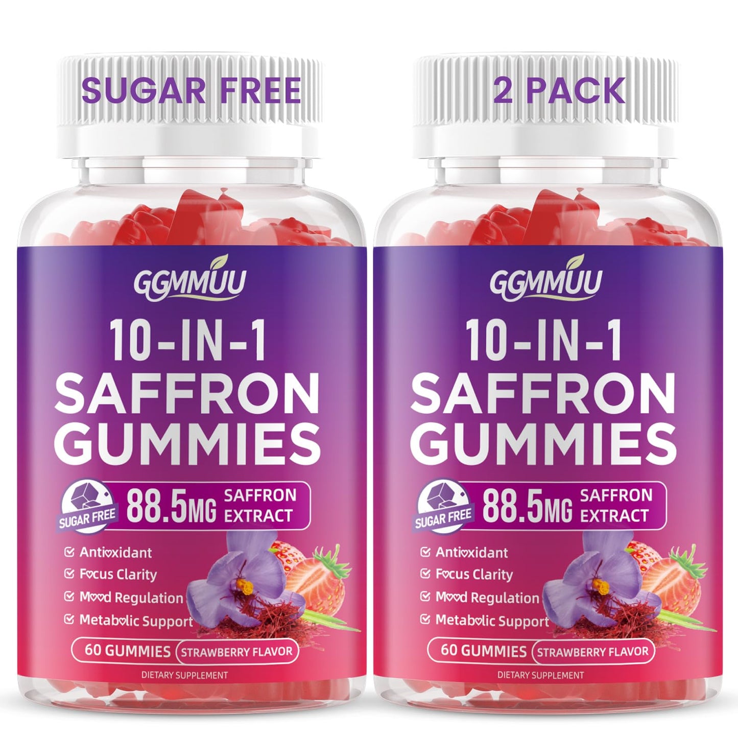 GGMMUU Saffron Gummies for Adults & Kids, Strawberry Flavor, 120 Count
