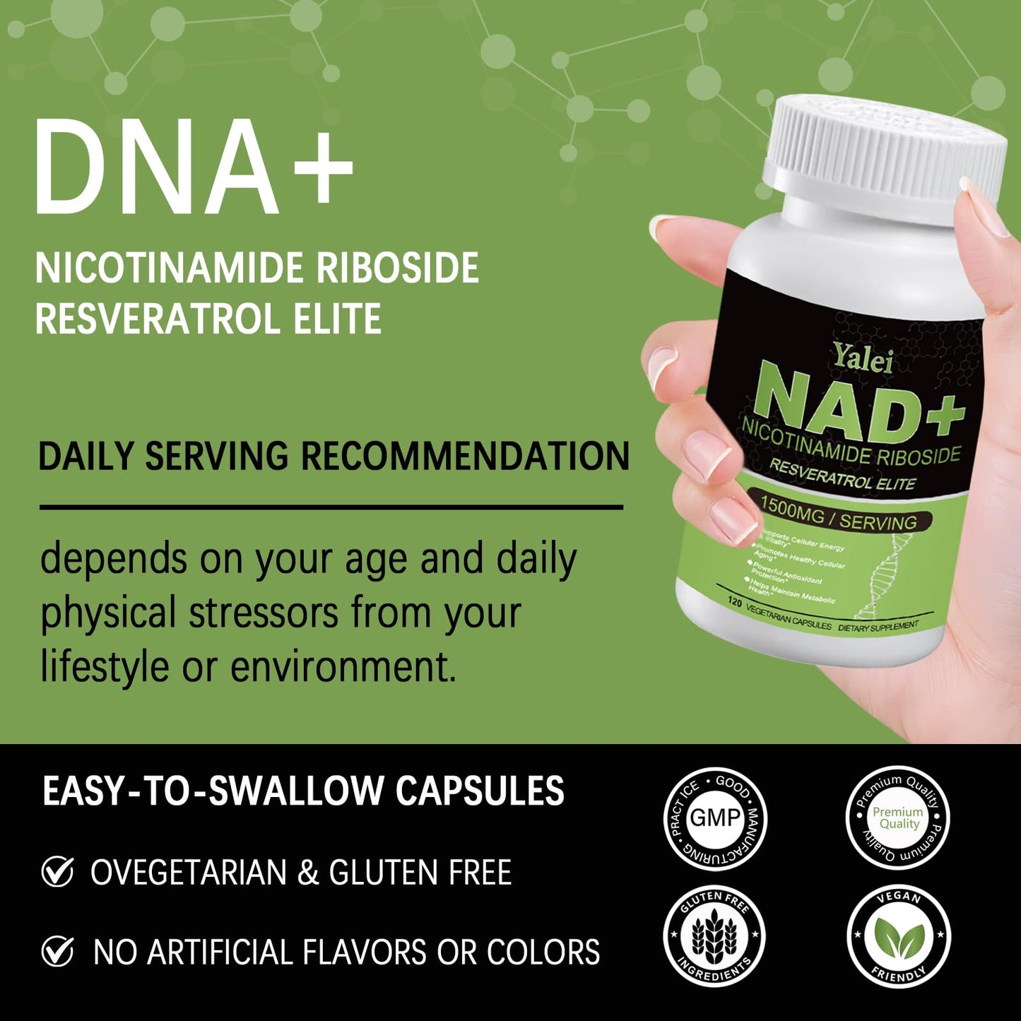 Yalei NAD Resveratrol Supplement 1500mg Liposomal NAD Plus Boosting Capsules 120 Count