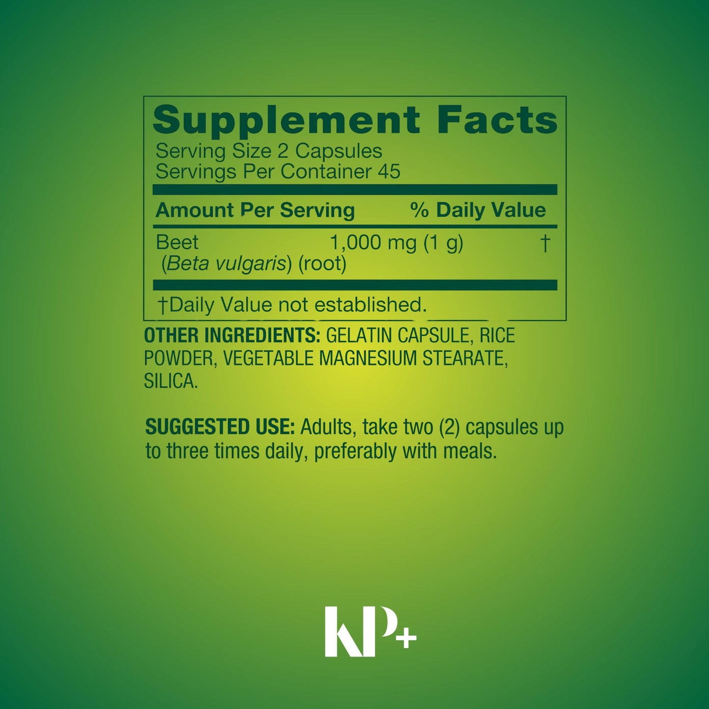 KP+ Beet Root 1000 mg Capsules, 90 Count