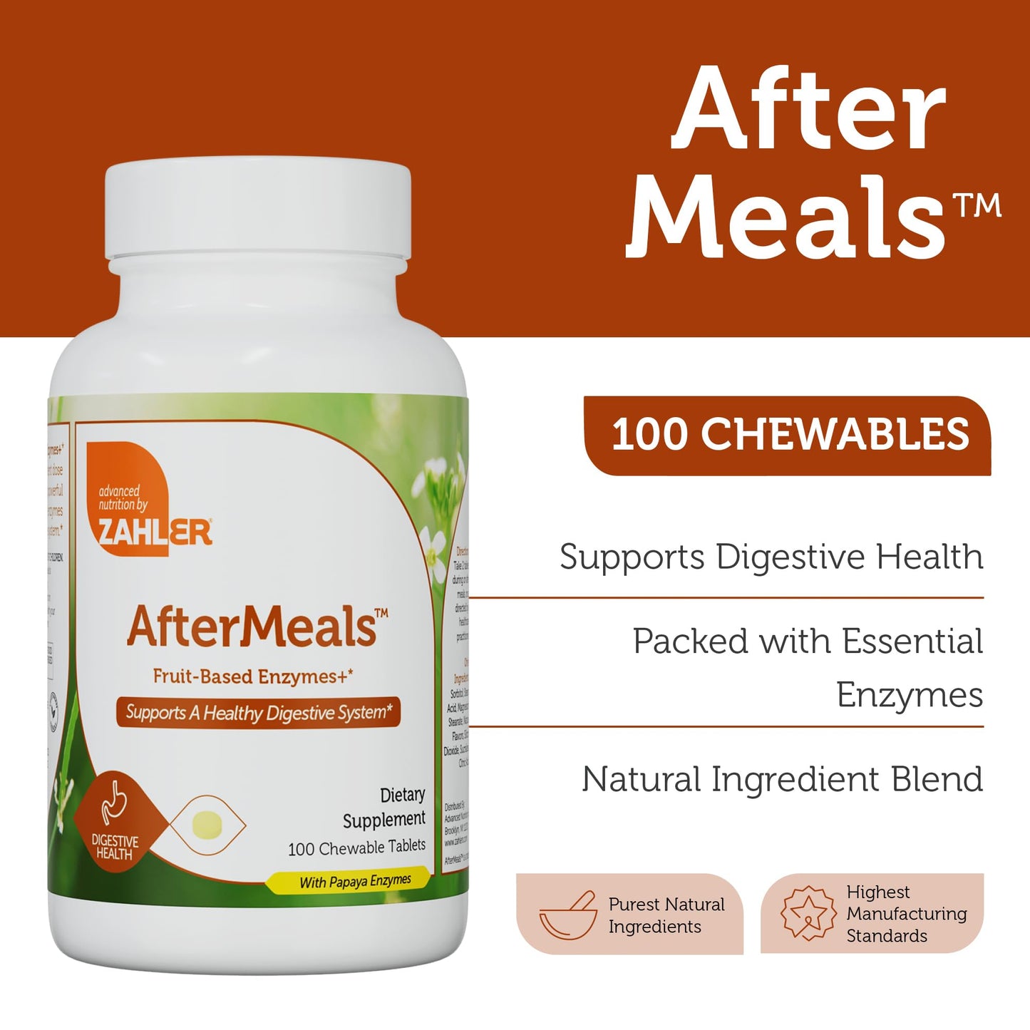 Zahler AfterMeals Digestive Enzymes Chewable 100 Tablets