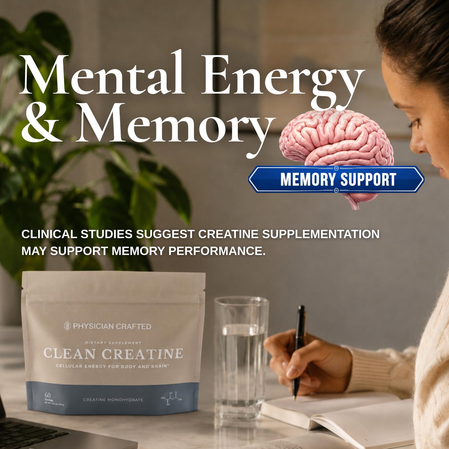 PHYSICIAN CRAFTED Micronized Creatine Monohydrate for Brain Health Cognitive Support Powder, 10.58 Ounce