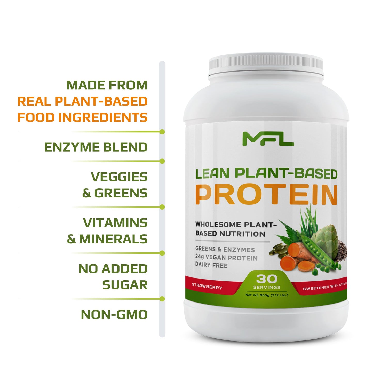 MUSCLE FOOD LABS MFL Vegan Plant-Based Protein Powder 33.92 oz Strawberry