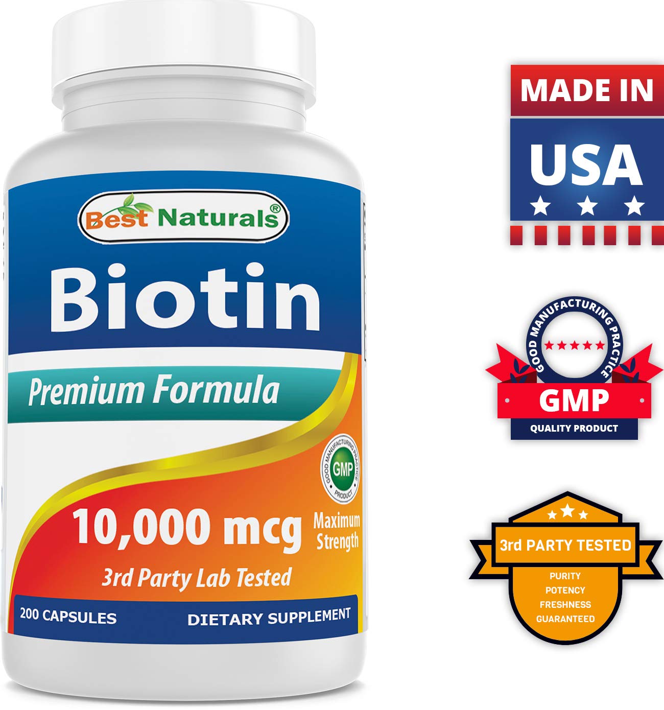 Best Naturals Biotin 10,000 mcg & Folic Acid 1,000 mcg Capsules, 240 Count